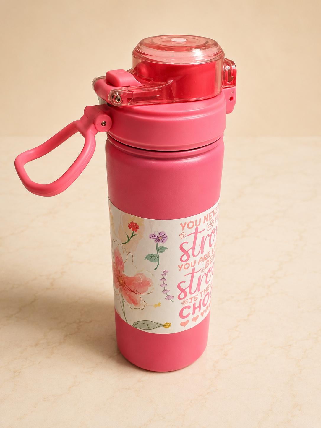 Pink Floral Inspirational Water Bottle