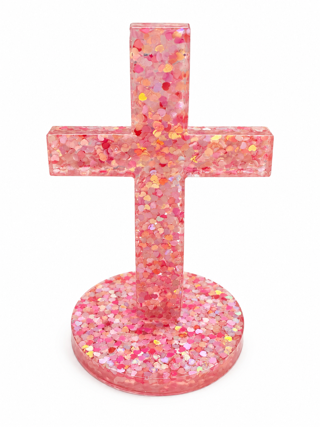 Pink Heart Handmade Resin Cross