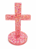 Pink Heart Handmade Resin Cross