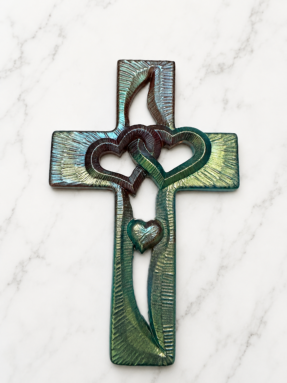 Interlocking Hearts Resin Cross Wall Décor