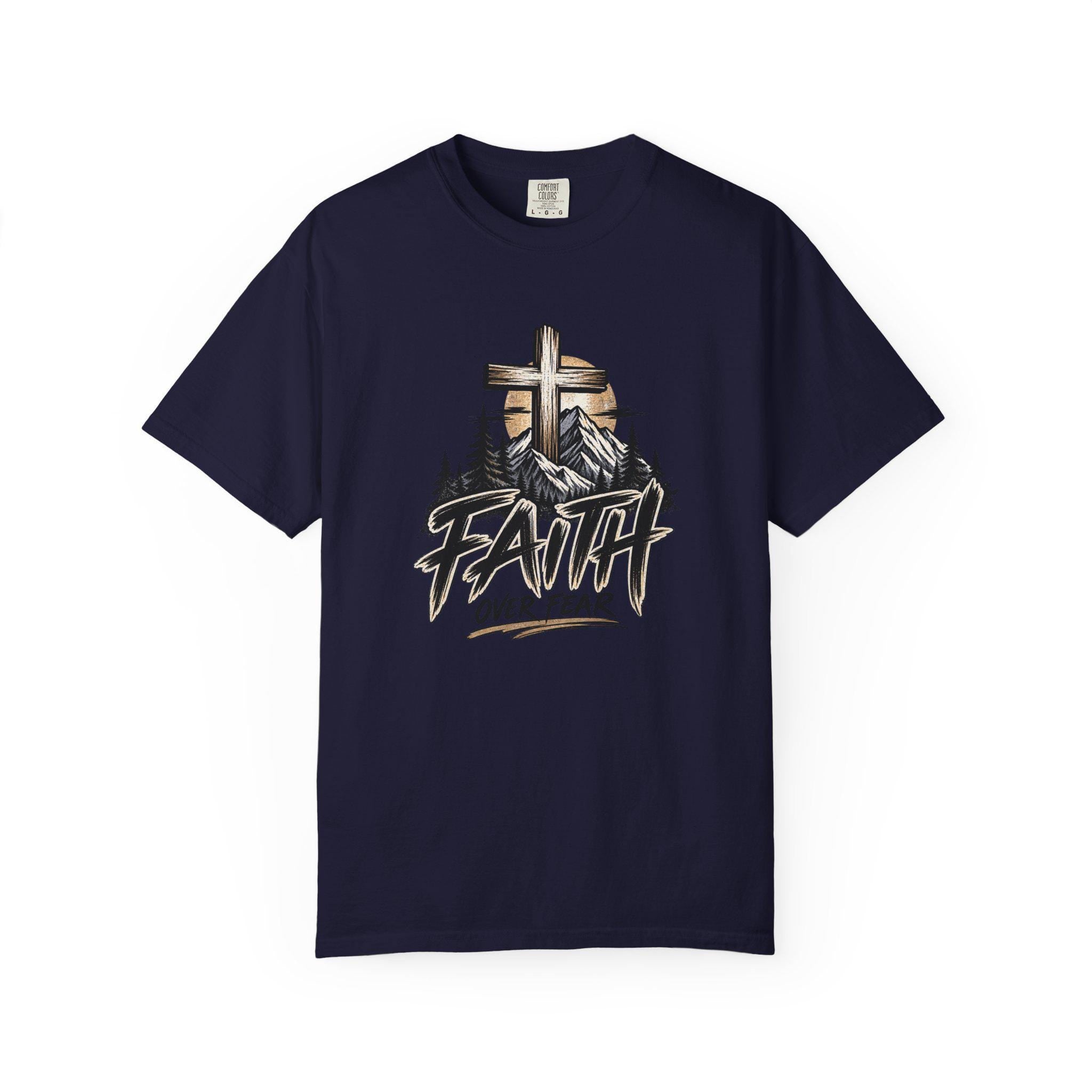 Walk By Faith cross landscape T-shirt | Christian faith scripture design