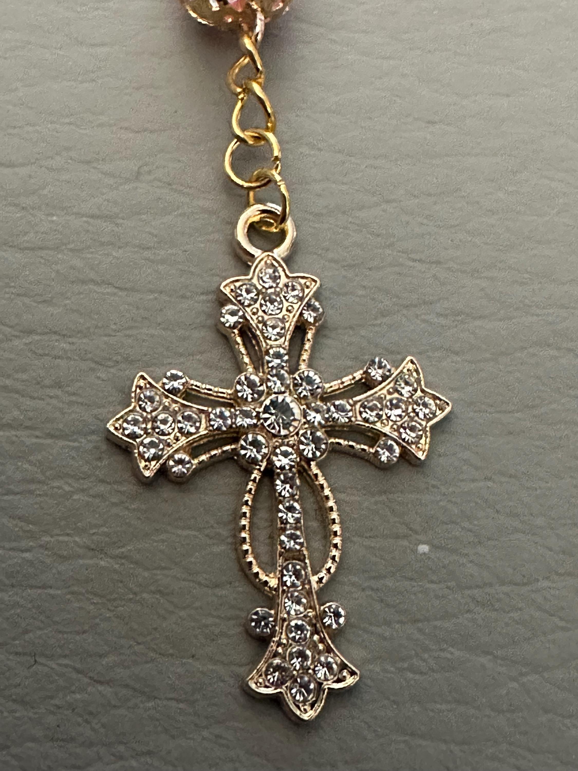 Pink Crystal Catholic Rosary Bracelet