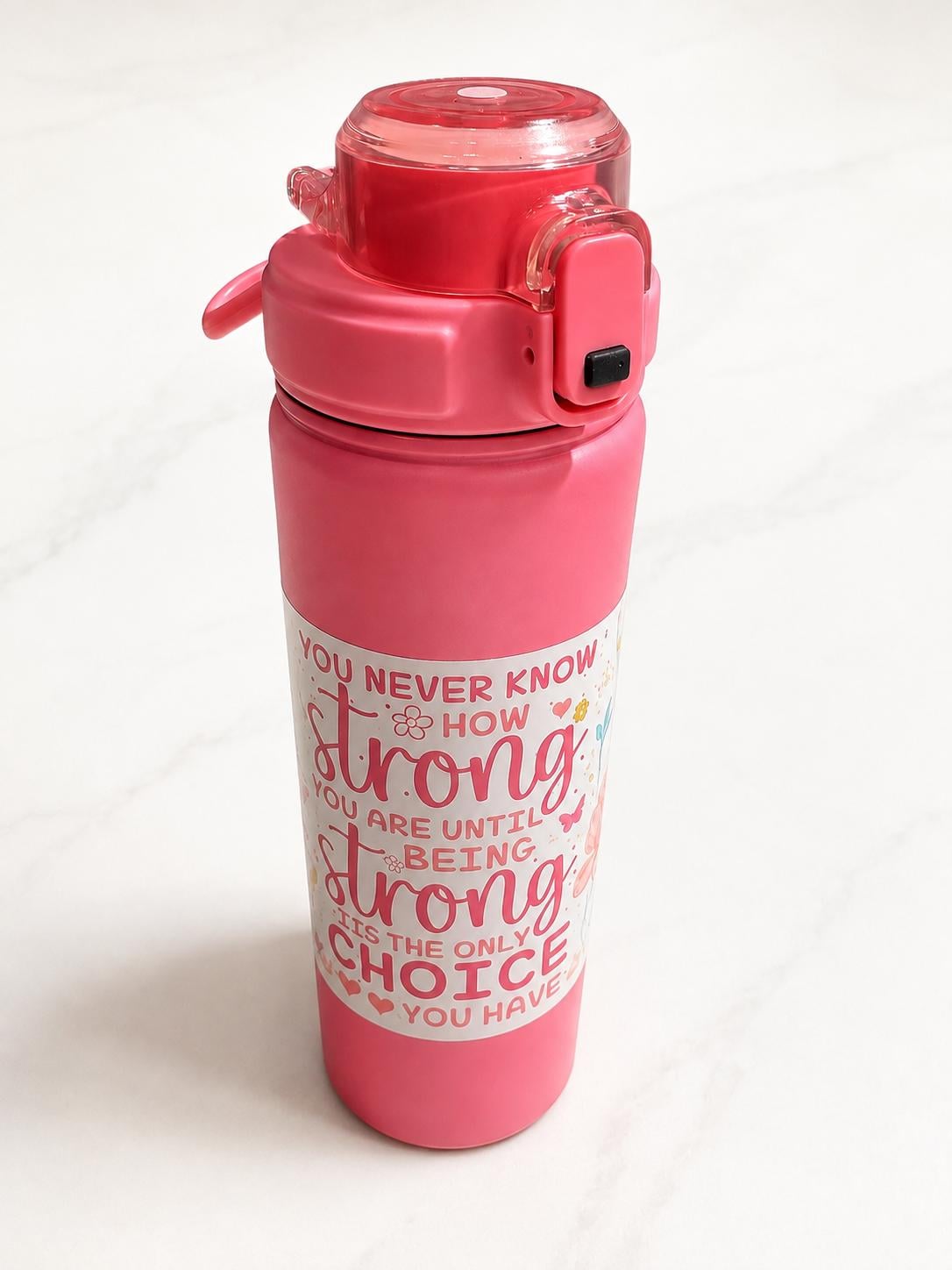 Pink Floral Inspirational Water Bottle