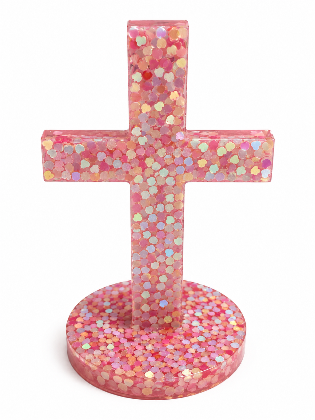Pink Heart Handmade Resin Cross