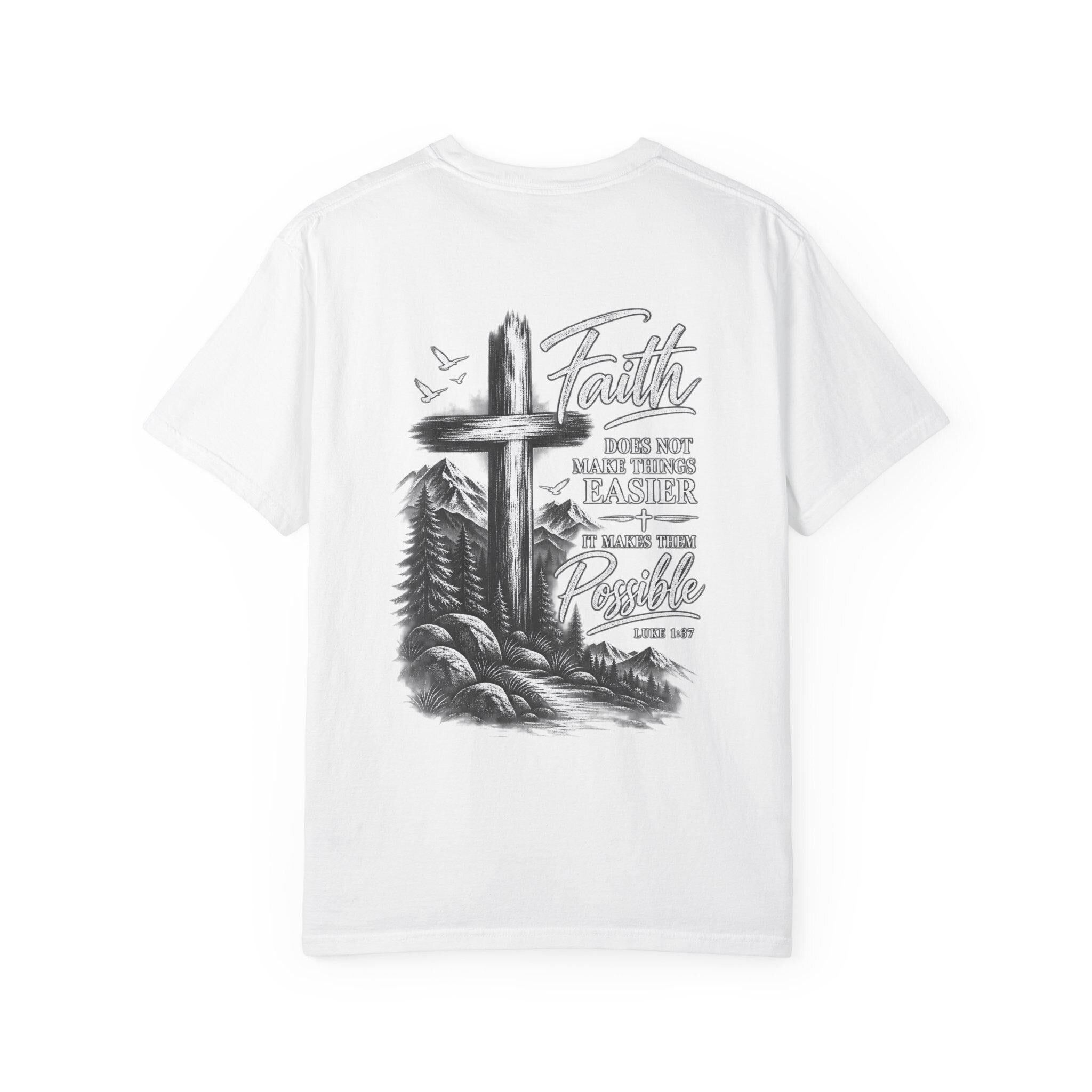 Faith cross mountain scene T-shirt | Scripture graphic tee