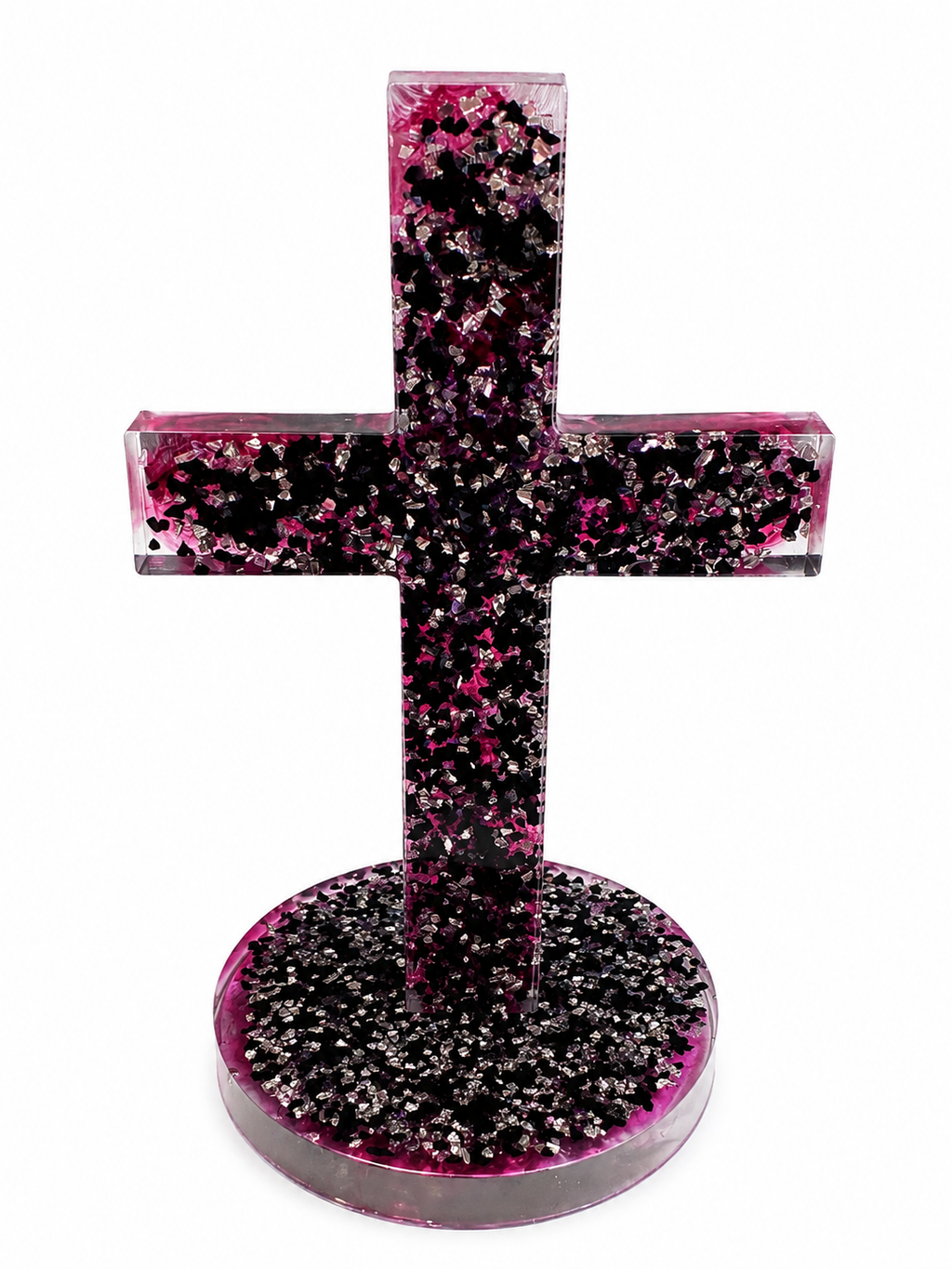 Magenta/Black Rock Handmade Resin Cross