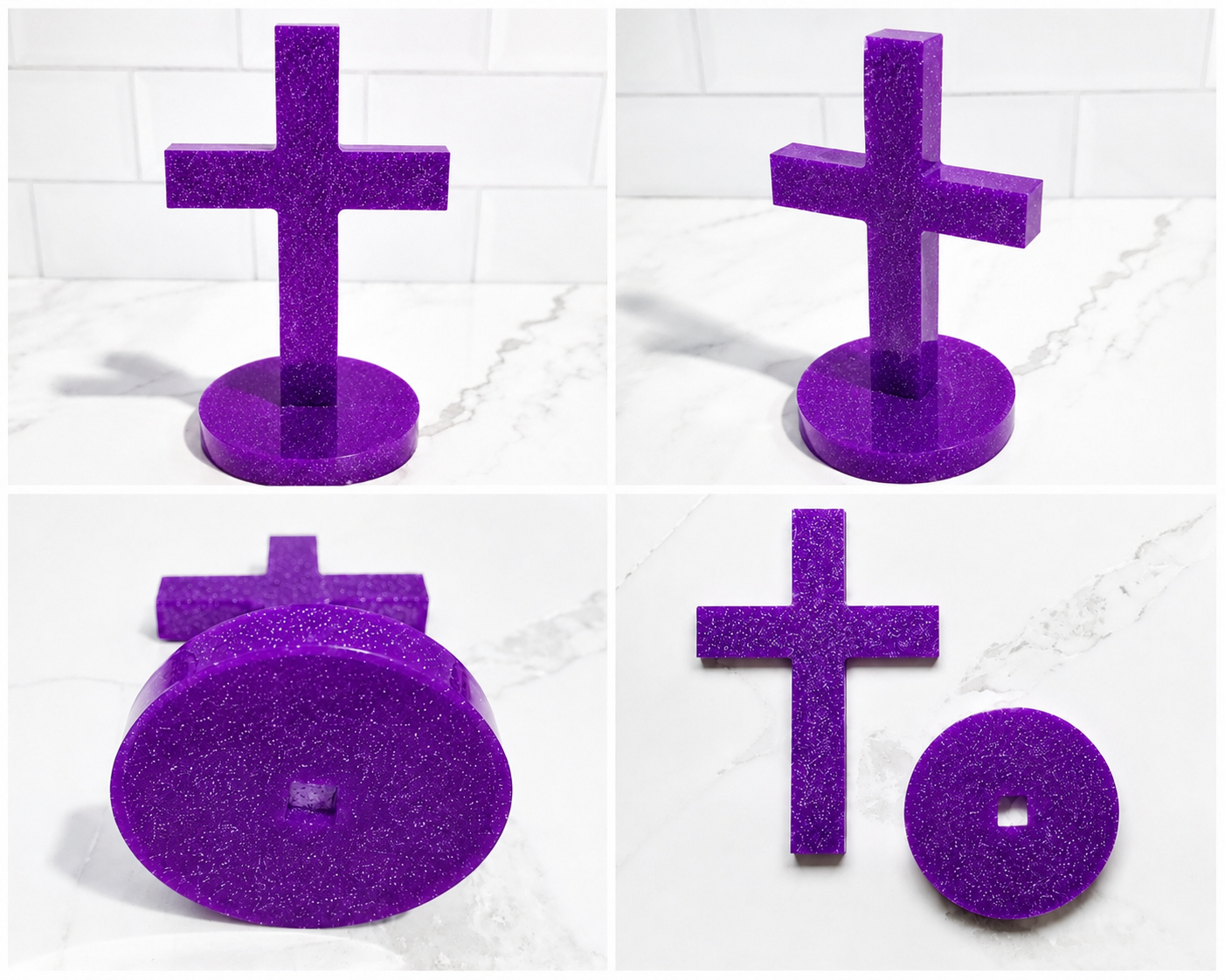 Purple Glitter Handmade Resin Cross