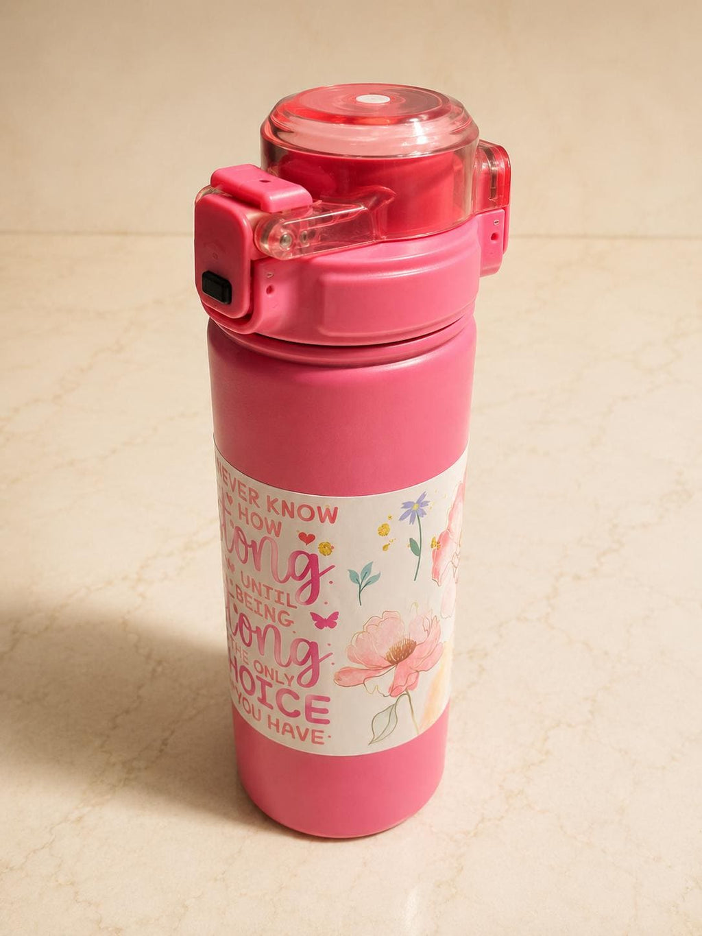 Pink Floral Inspirational Water Bottle