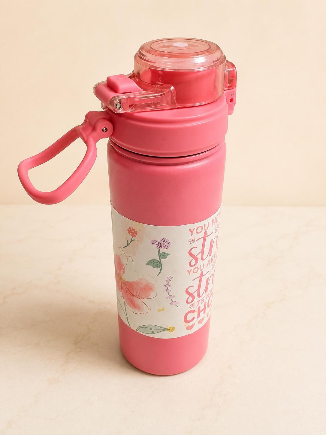 Pink Floral Inspirational Water Bottle