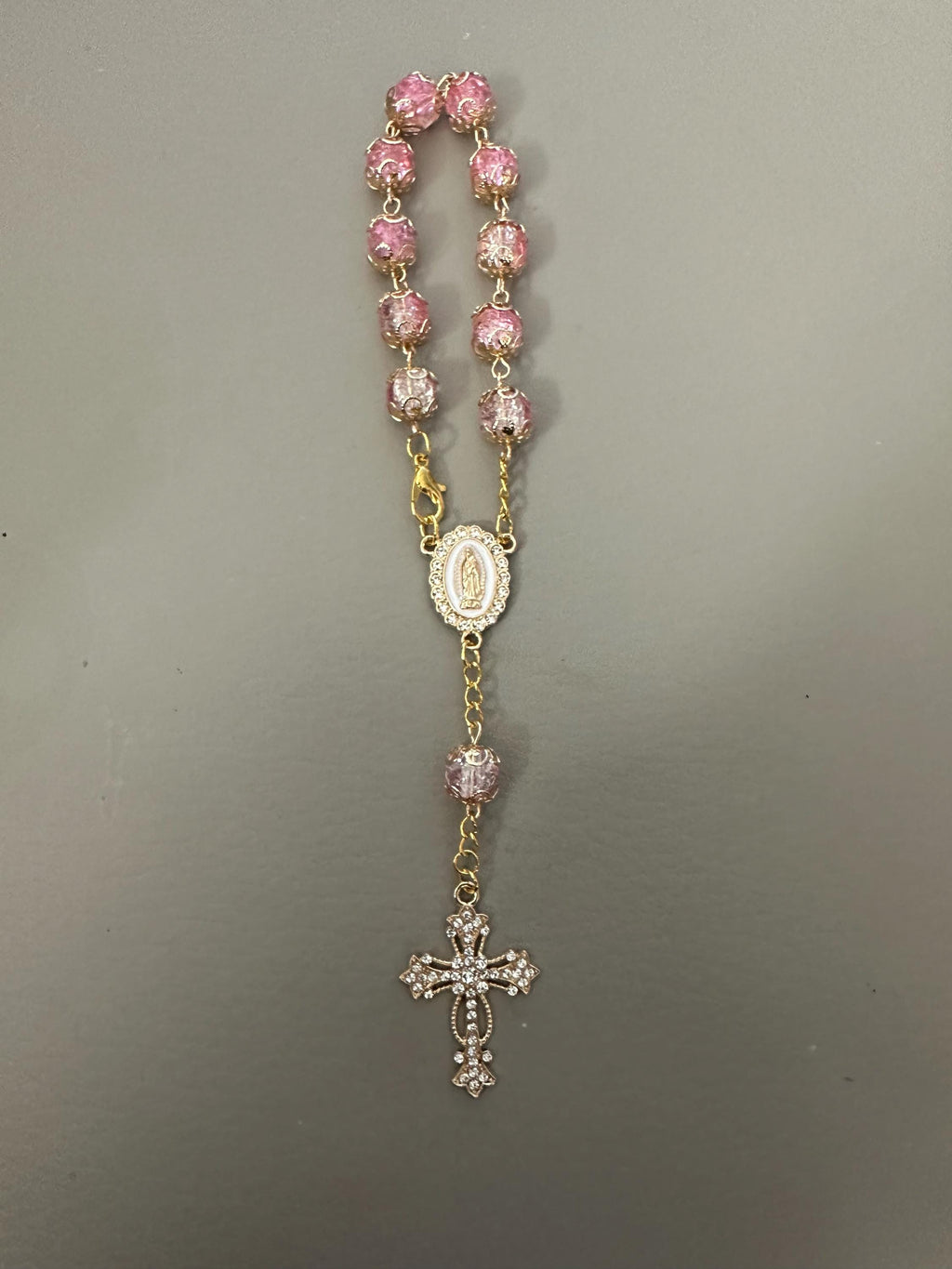 Pink Crystal Catholic Rosary Bracelet