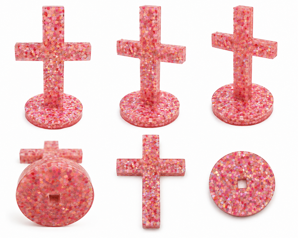 Pink Heart Handmade Resin Cross