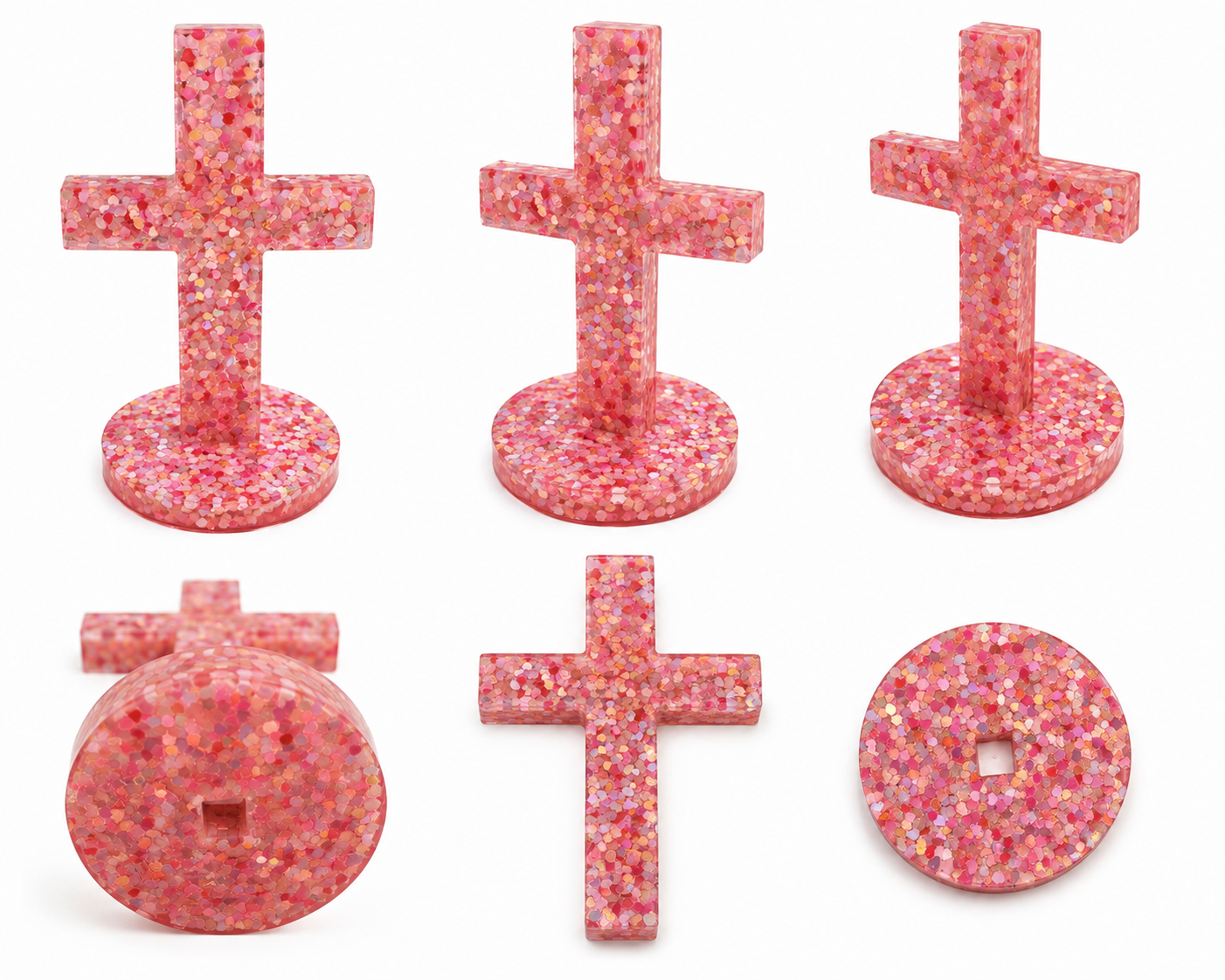 Pink Heart Handmade Resin Cross