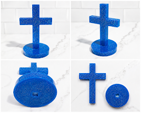 Blue Glitter Handmade Resin Cross