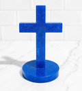 Blue Glitter Handmade Resin Cross