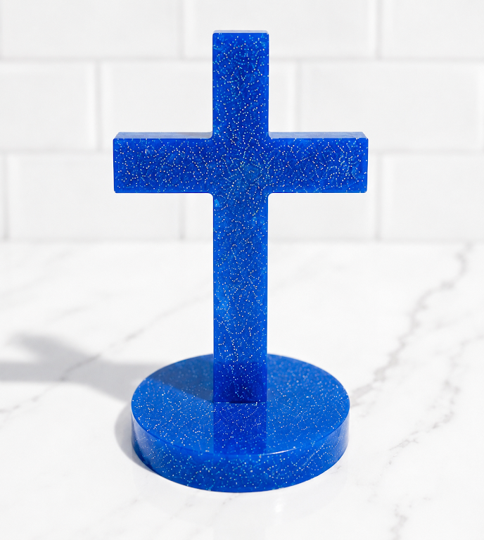 Blue Glitter Handmade Resin Cross