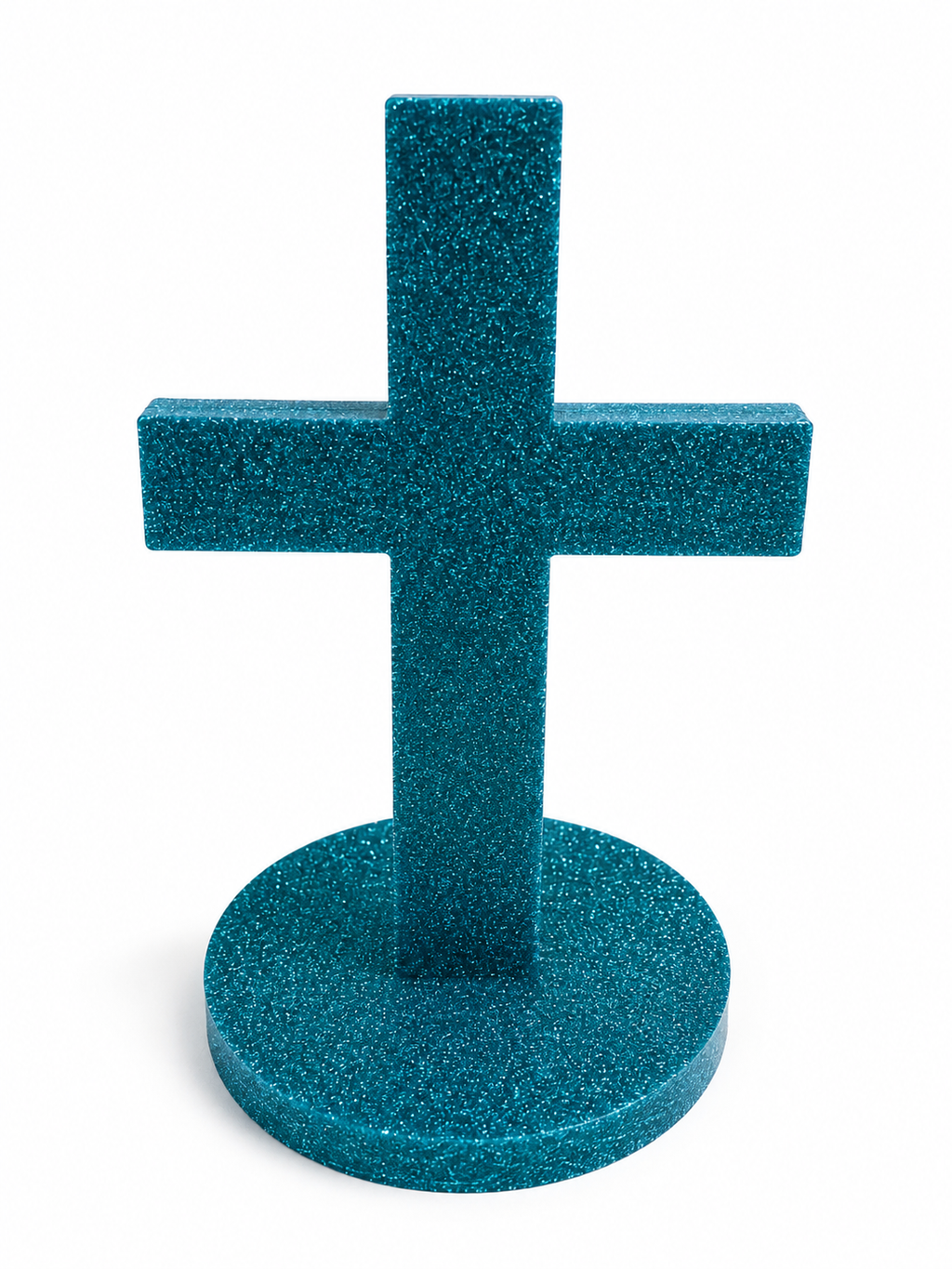 Teal Blue Glitter Handmade Resin Cross