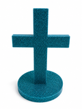 Teal Blue Glitter Handmade Resin Cross