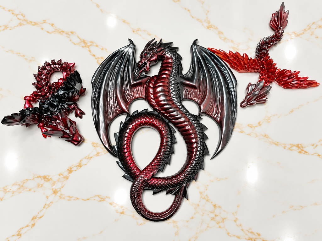 Handmade Dragon Gift Box Bundle – Red & Black Fantasy Dragon Walland Desk Art