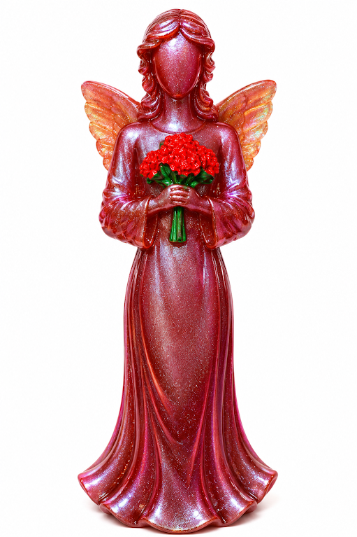 ❤️✨ Crimson Rose Angel – Handmade Resin Figurine