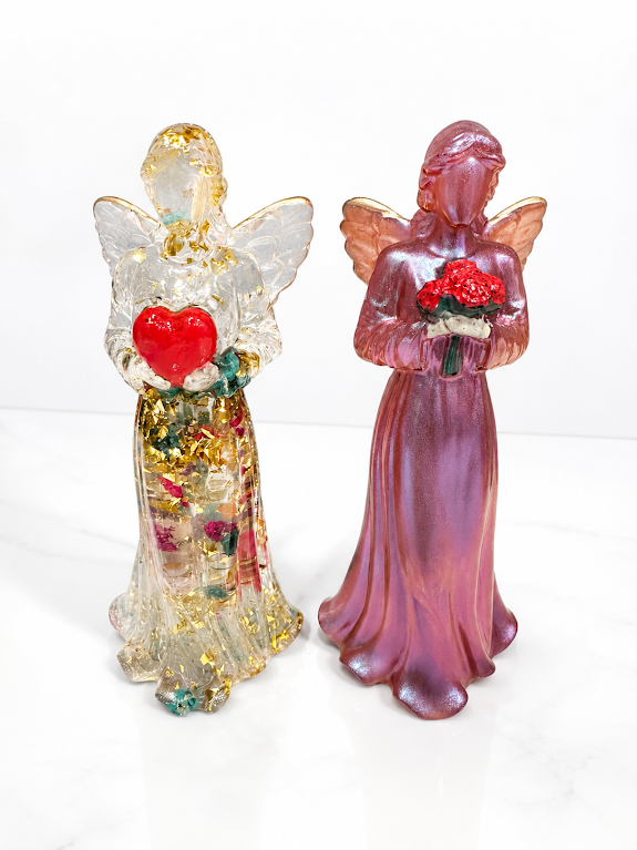 ❤️✨ Crimson Rose Angel – Handmade Resin Figurine