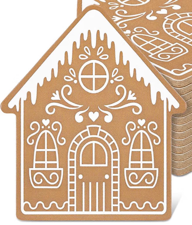 Christmas Coasters Cork Base Gingerbread House Shaped