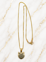 🐱 Gold Cat Pendant Necklace – 19 Inch “God Bless” Faith-Inspired Necklace