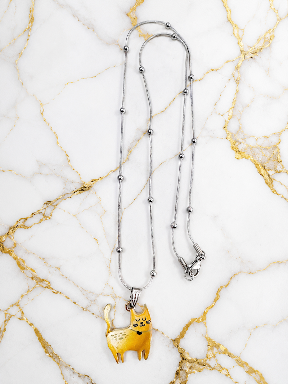 Adorable Gold Cat Necklace – 20 inch Silver-Tone Chain with Cute Cat Pendant