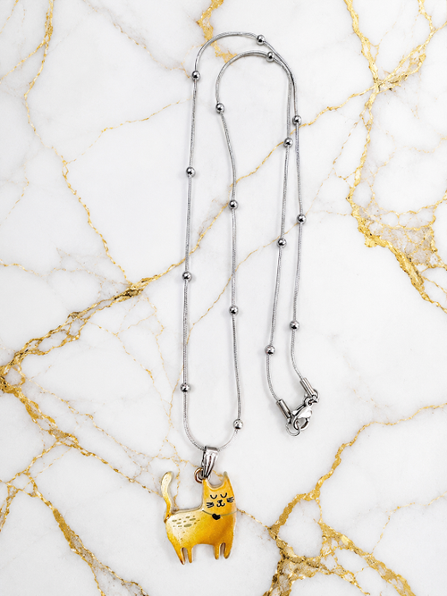 Adorable Gold Cat Necklace – 20 inch Silver-Tone Chain with Cute Cat Pendant