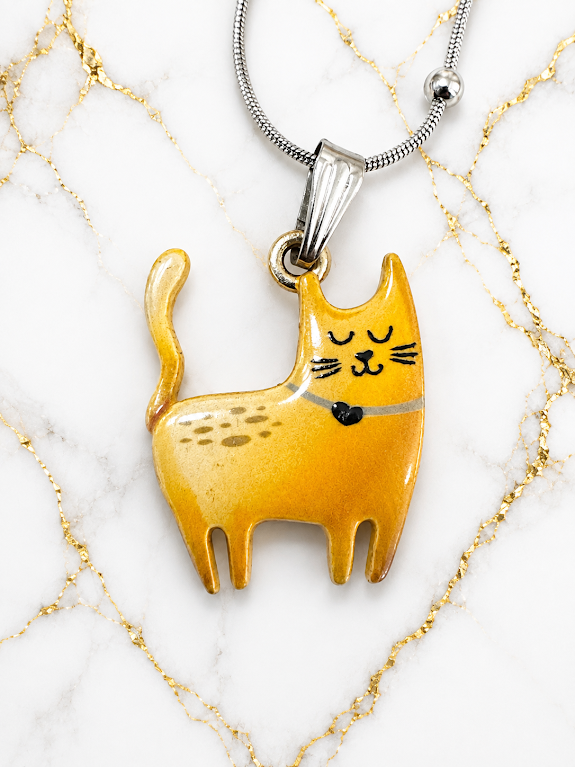 Adorable Gold Cat Necklace – 20 inch Silver-Tone Chain with Cute Cat Pendant