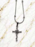 Silver Cross Necklace – 20 Inch Vintage Rose Cross Christian Pendant
