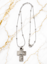 Silver Love Cross Necklace – 20 Inch Christian Faith Heart Pendant