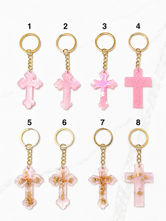 Pink Cross Keychain – Handmade, 8 Designs