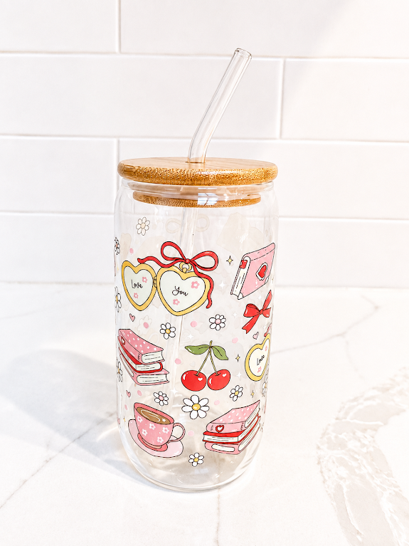 📚 Cherry Love You Glass Cup 16 oz