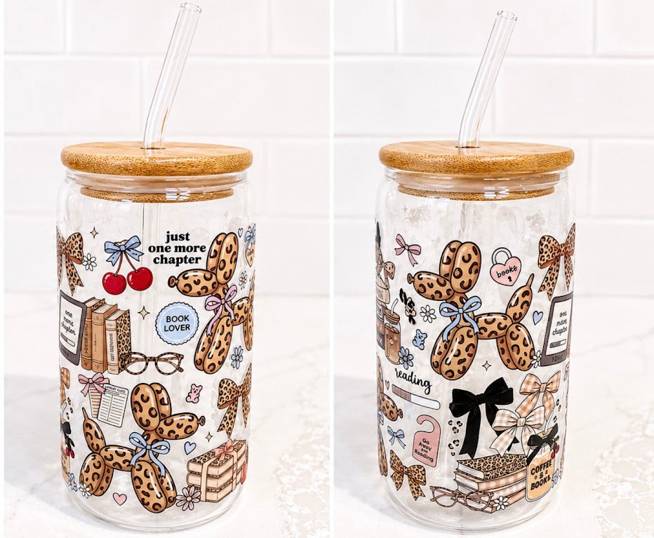 Leopard Print Book Lover Glass 16 oz