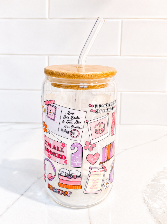 📚 Book Lover “I'm All Booked "Glass Tumbler 16 oz