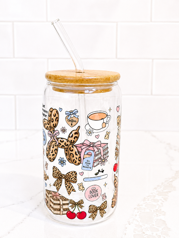 Leopard Print Book Lover Glass 16 oz