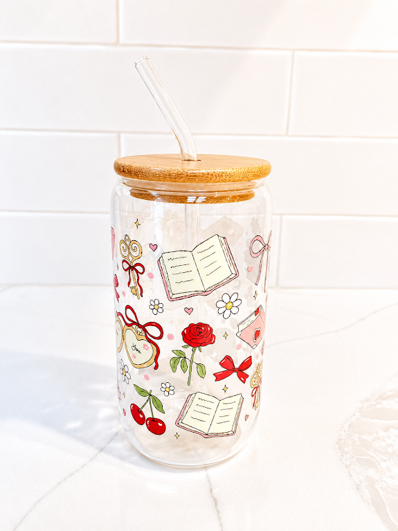 📚 Cherry Love You Glass Cup 16 oz