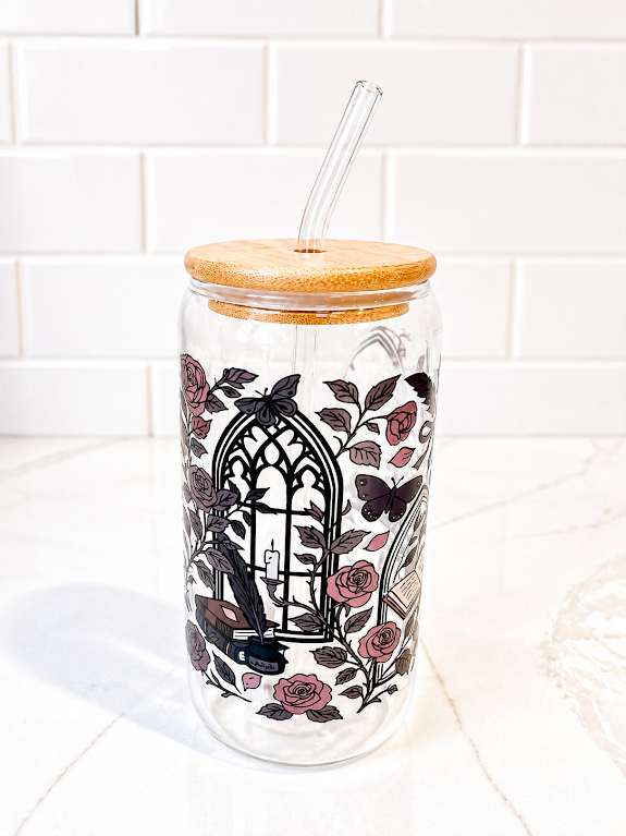 Gothic Rose Window Glass Tumbler 16 oz