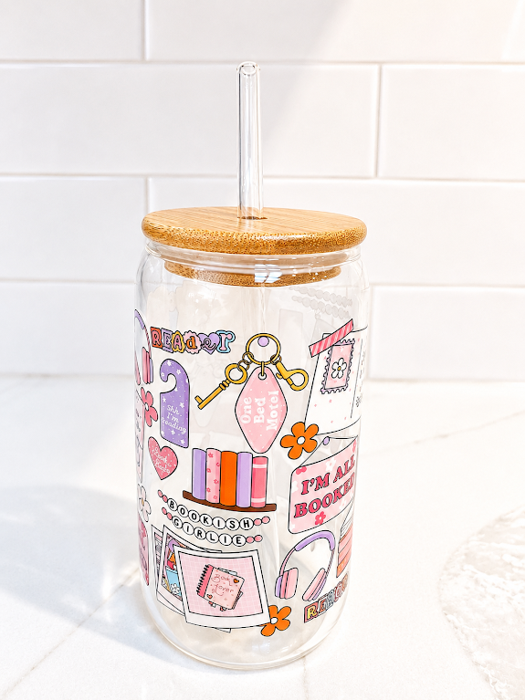 📚 Book Lover “I'm All Booked "Glass Tumbler 16 oz