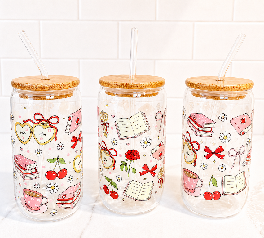 📚 Cherry Love You Glass Cup 16 oz
