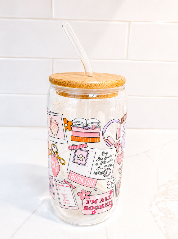 📚 Book Lover “I'm All Booked "Glass Tumbler 16 oz