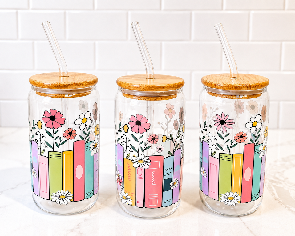 Blooming Books Glass Tumbler 16 oz