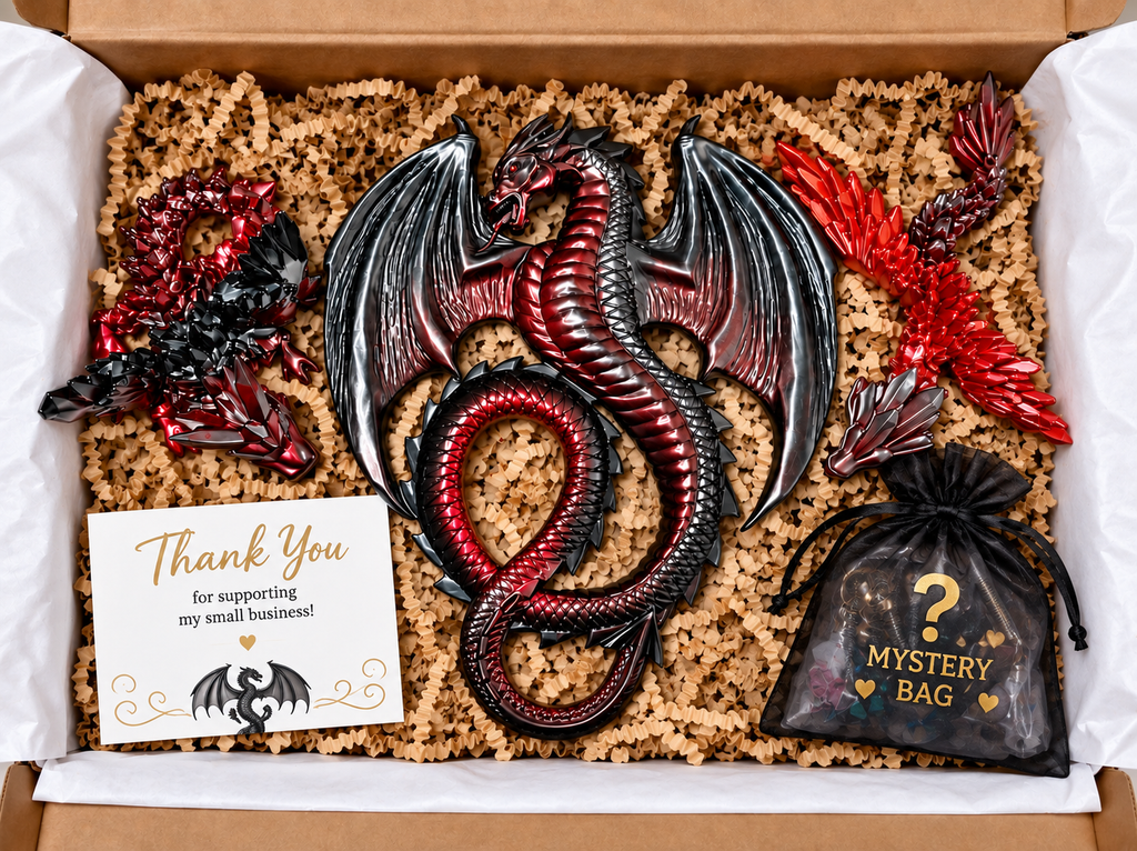 Handmade Dragon Gift Box Bundle – Red & Black Fantasy Dragon Walland Desk Art