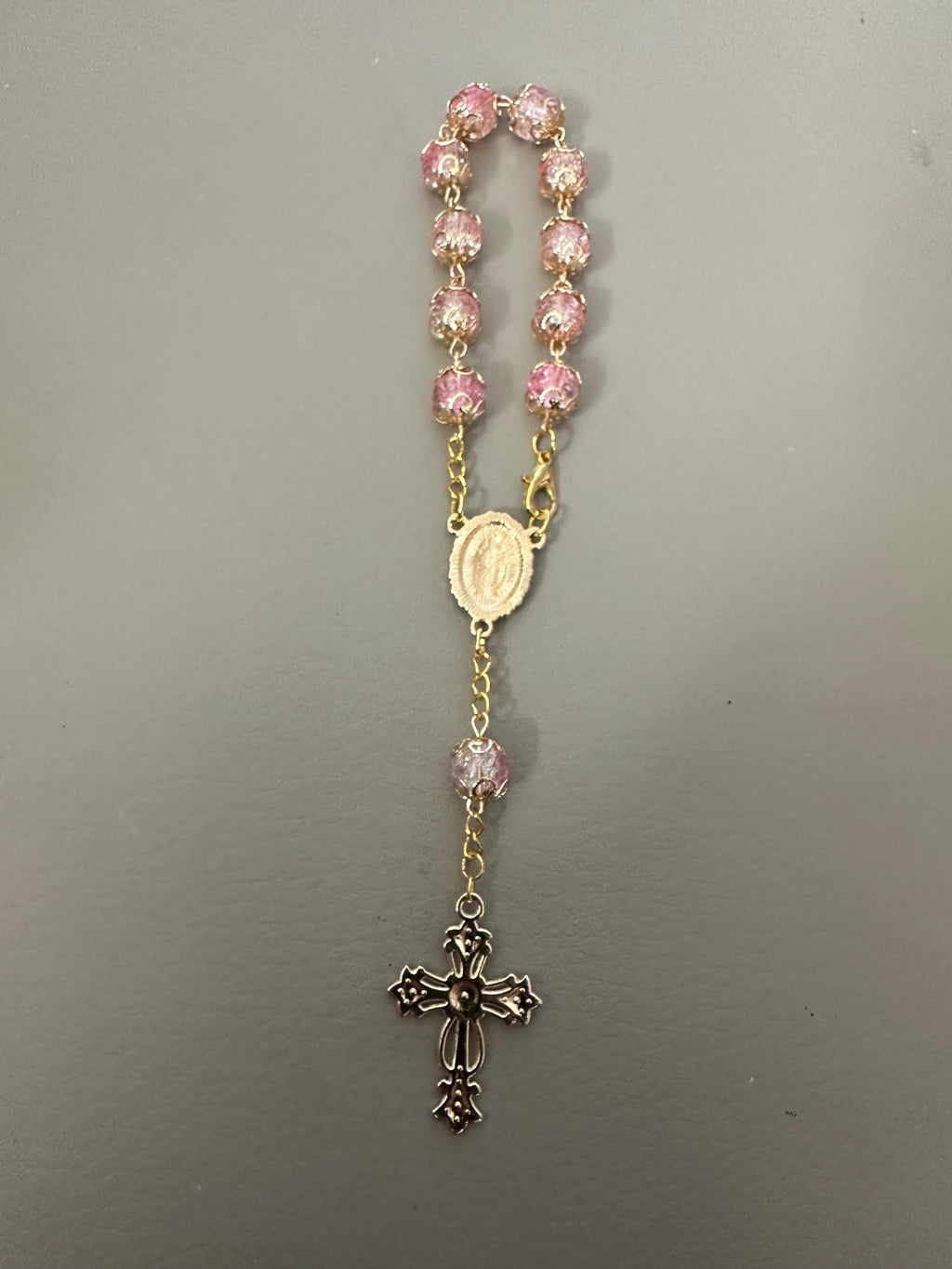 Pink Crystal Catholic Rosary Bracelet