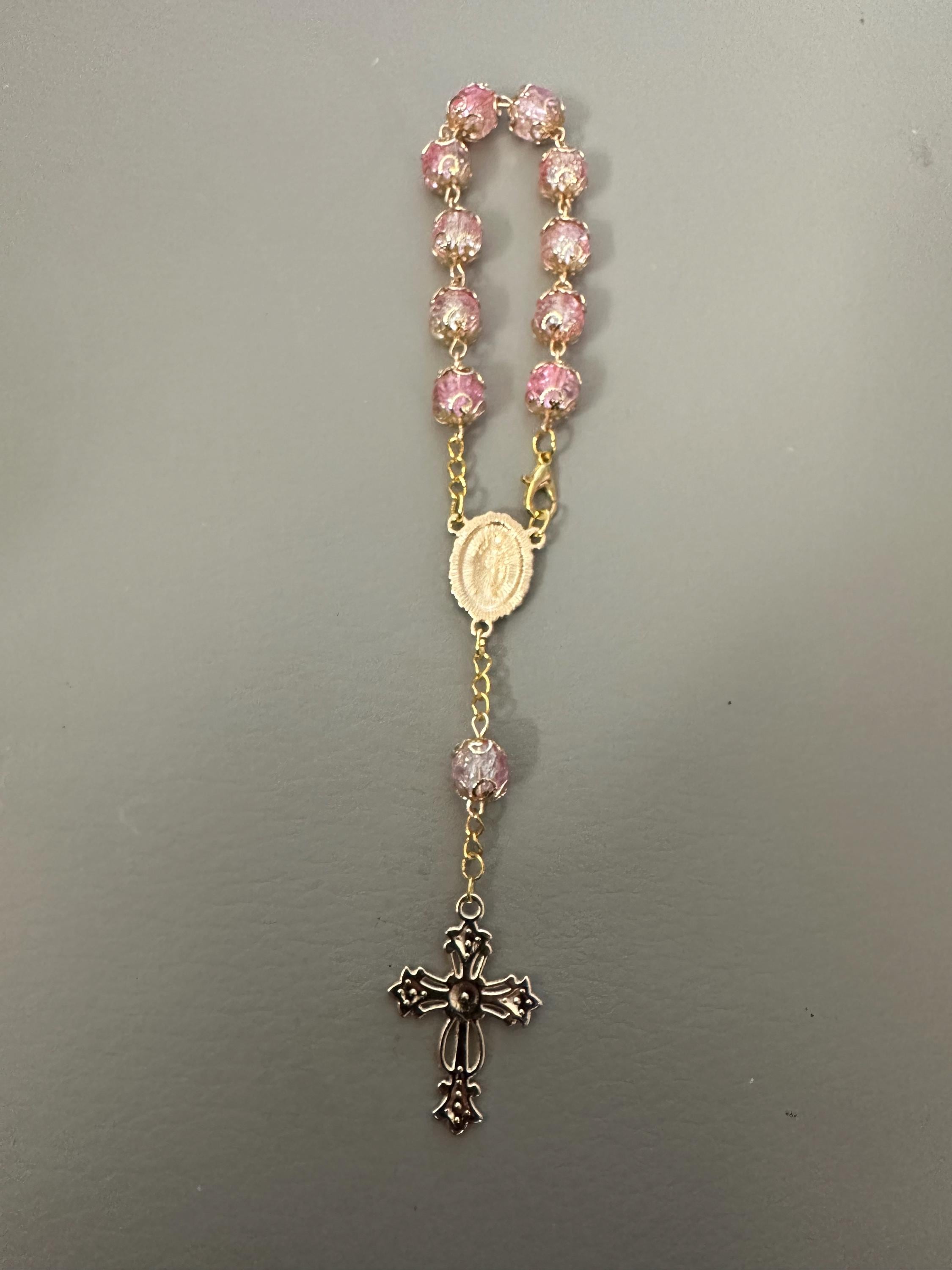 Pink Crystal Catholic Rosary Bracelet