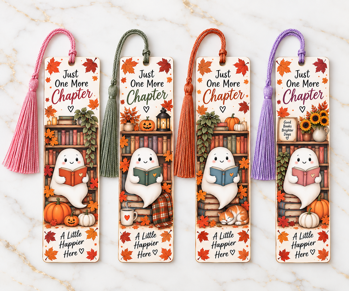 🍂📚 Handmade Fall “Just One More Chapter” Bookmarks – Set of 4
