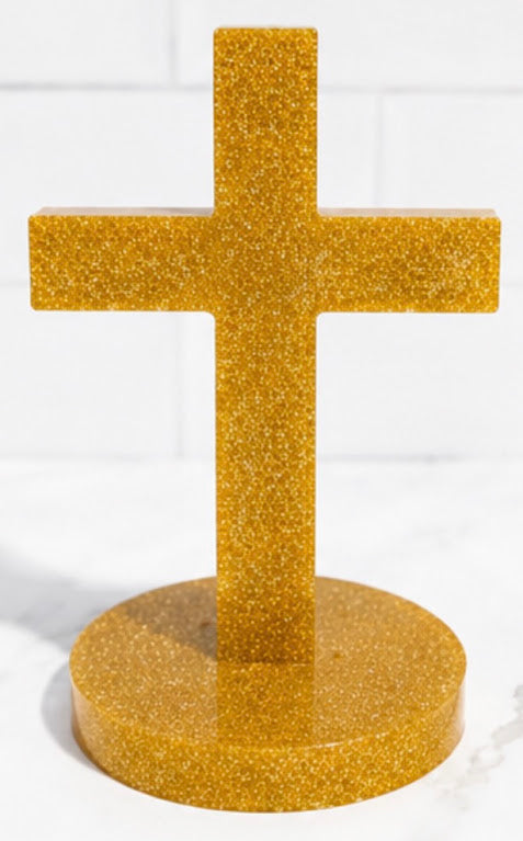 Gold Glitter Handmade Resin Cross