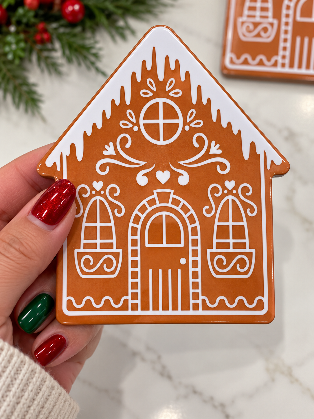 Christmas Coasters Cork Base Gingerbread House Shaped