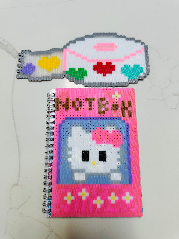 Handmade Sanrio-Inspired Fuse Bead Stationery Set – Cute Kawaii Notebook &amp; Pencil Accessories