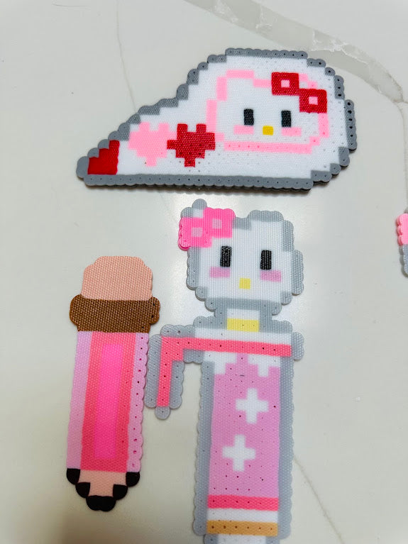 Handmade Sanrio-Inspired Fuse Bead Stationery Set – Cute Kawaii Notebook &amp; Pencil Accessories